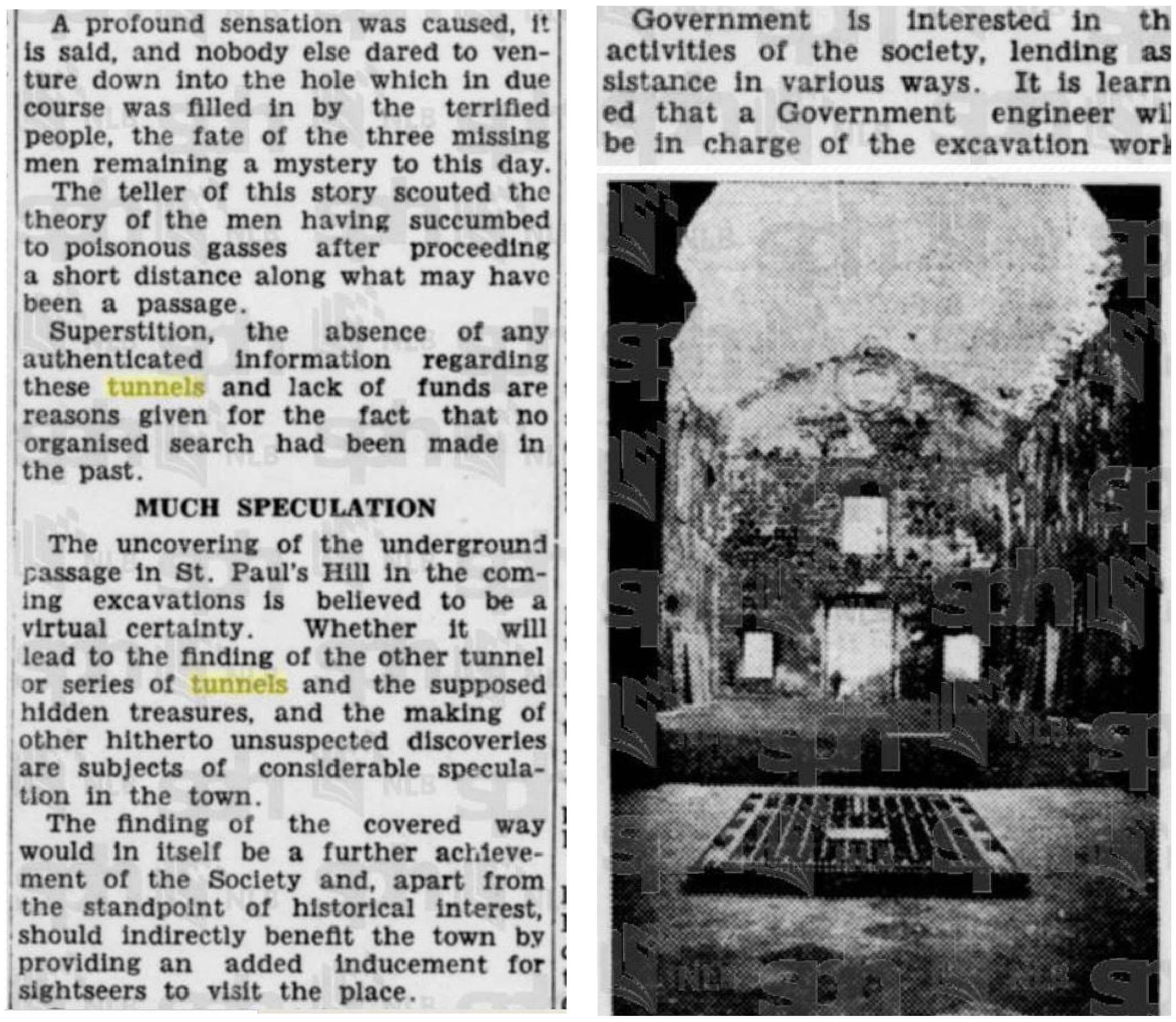 Secret underground tunnels article (source: Straits Times, February 2nd, 1936)